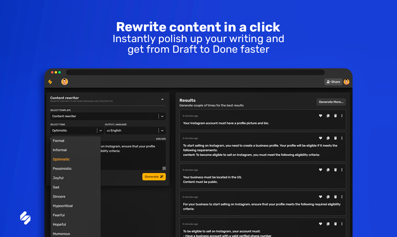 rewrite and improve copy with the copy generator